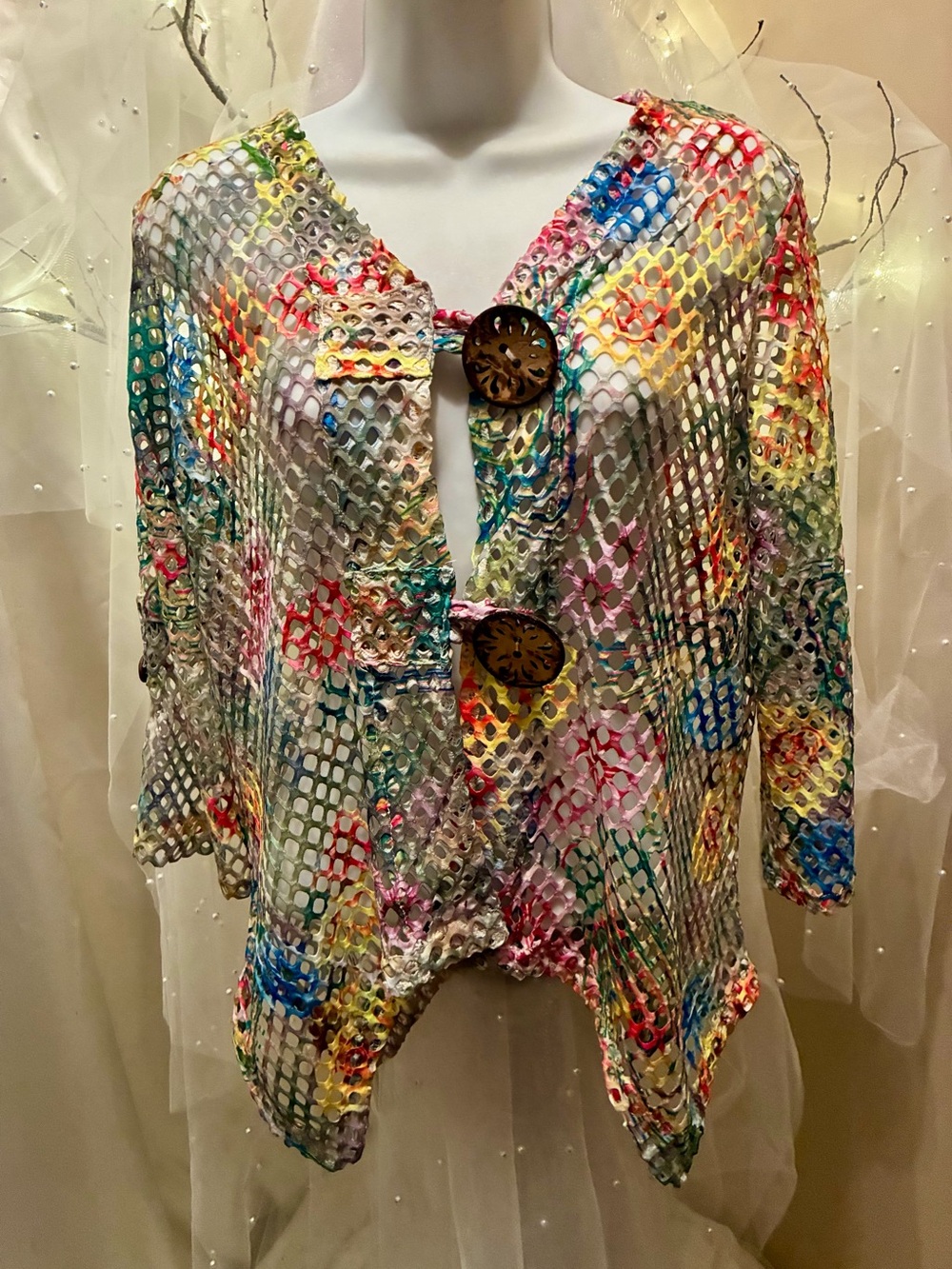 Nina Leonard Multicolor Mesh Top